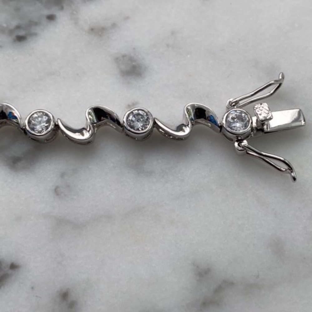 Solid Sterling Silver Diamond Tennis Bracelet - image 4